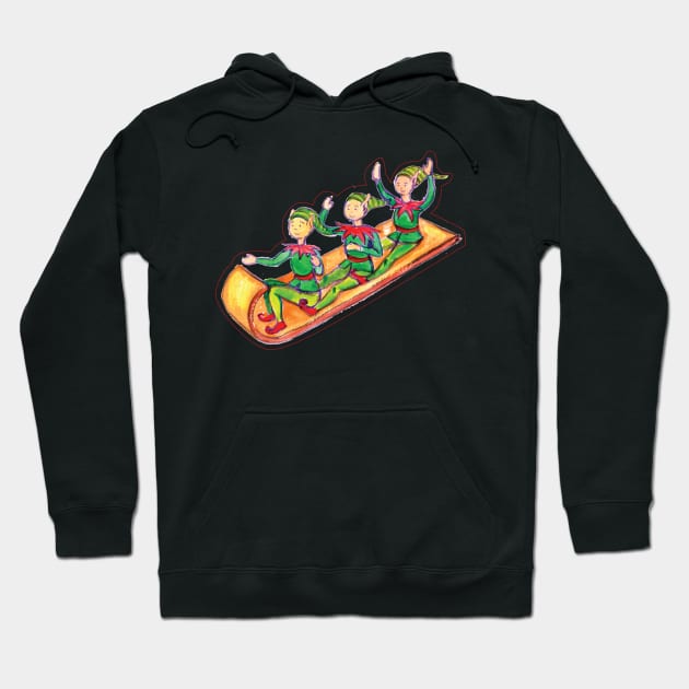 Elves on toboggan in gouache Hoodie by holidaystore